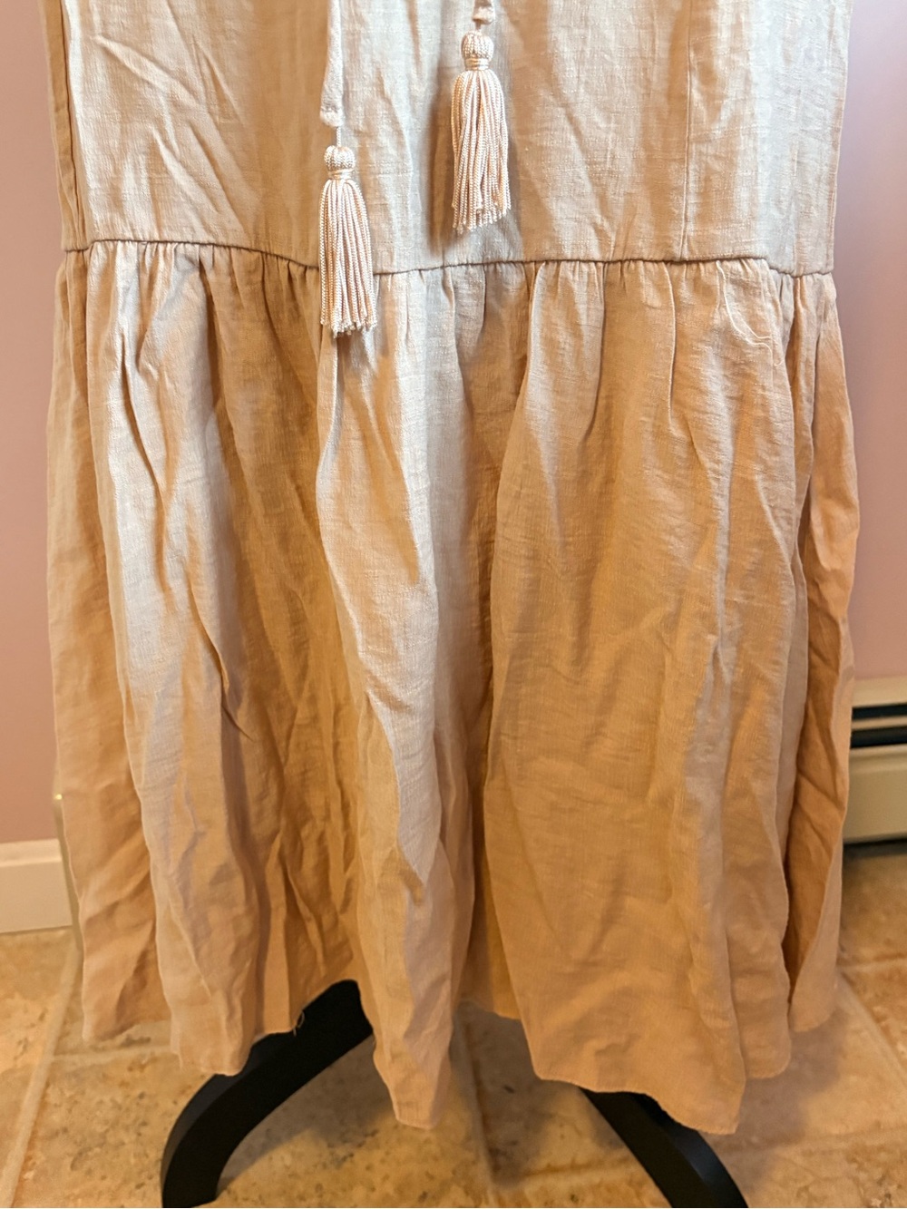 💚Taylor Beige Maxi Dress with Square Neck and Waist Tie - Picture 5 of 10